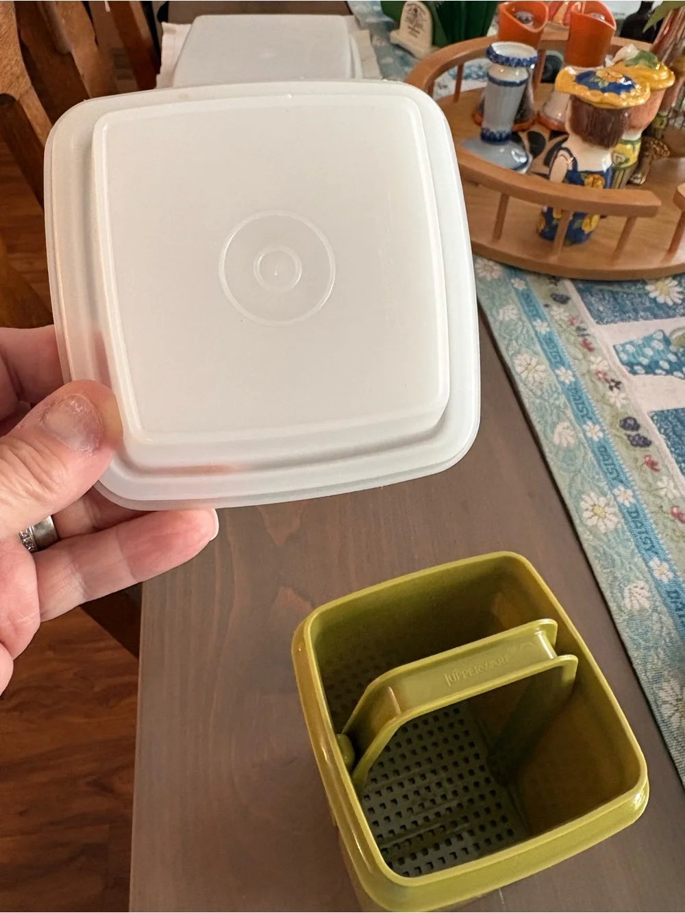 Tupperware olive green pickle container